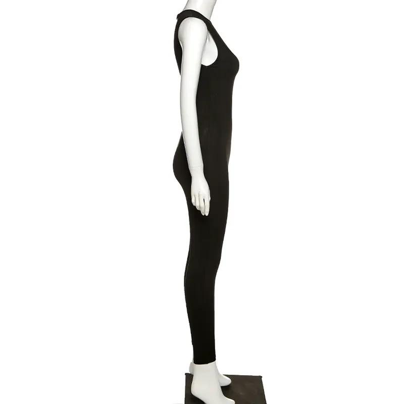 Pencil jumpsuit by Simples Market, black sleeveless full-length women's activewear