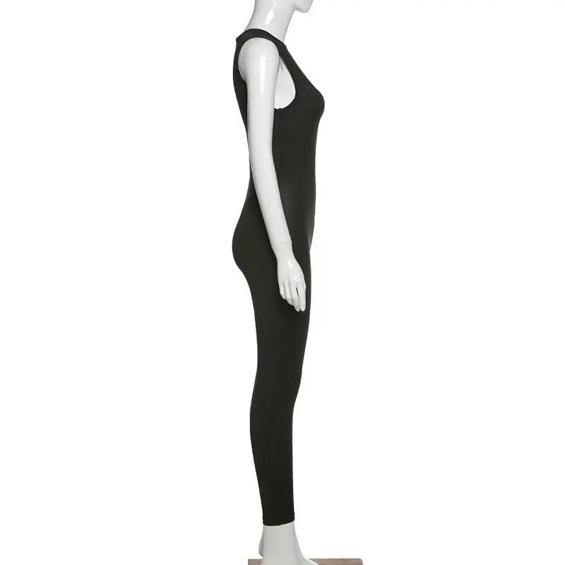 Pencil jumpsuit for women, black sleeveless full-length activewear playsuit from Simples Market