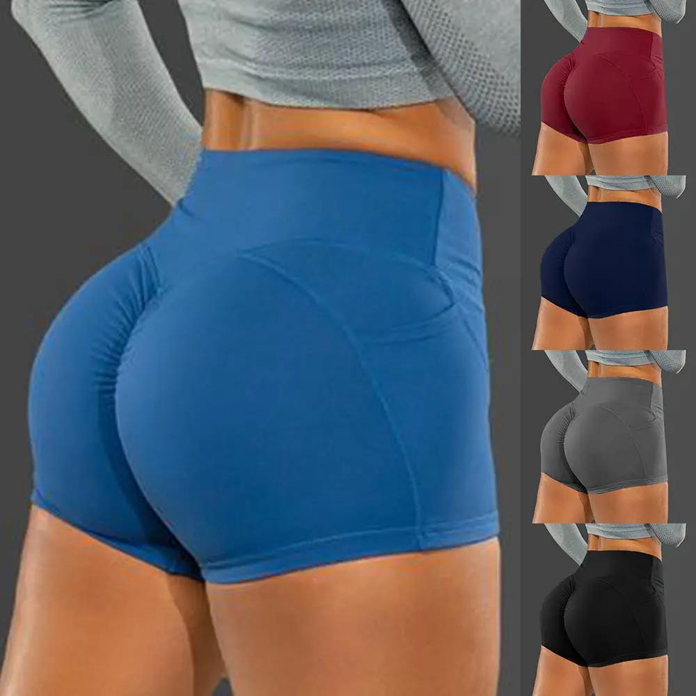 Simples Market high-waist hip-lifting seamless fitness shorts in blue; color options red, navy, gray, black (set of five)