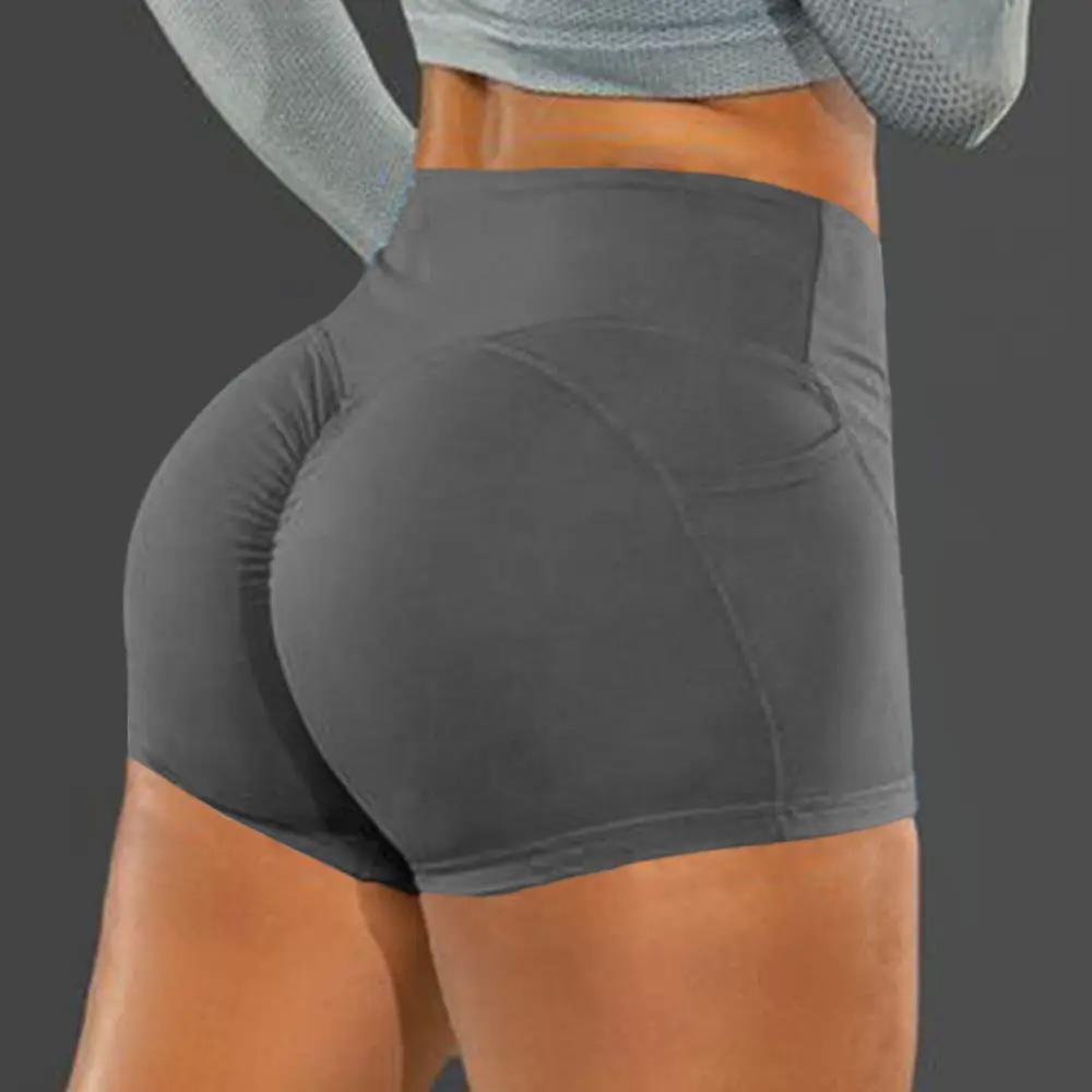 High-waist hip-lifting seamless fitness shorts in dark gray knit fabric for running