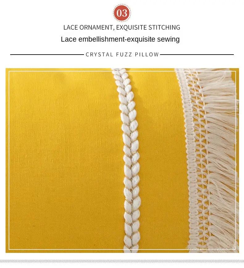 Bohemian tassel pillow cover, knitted macaron style, Simples Market decorative cushion, yellow