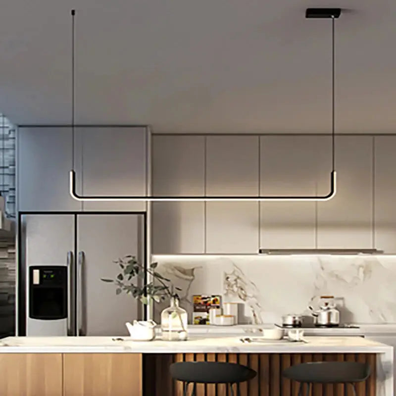 Modern LED strip chandelier light, gold hanging pendant for kitchen island and living room decor
