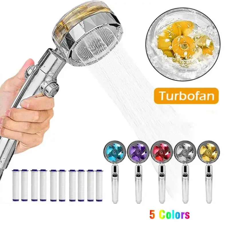 Shower head with 360° rotation and turbo spray; chrome finish, 5 color heads with filters by Simples Market