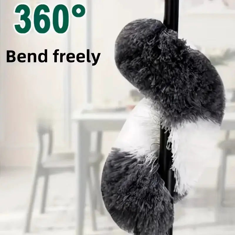 Simples Market extendable microfiber duster wand with 360° bend, black and white microfiber heads on retractable pole.