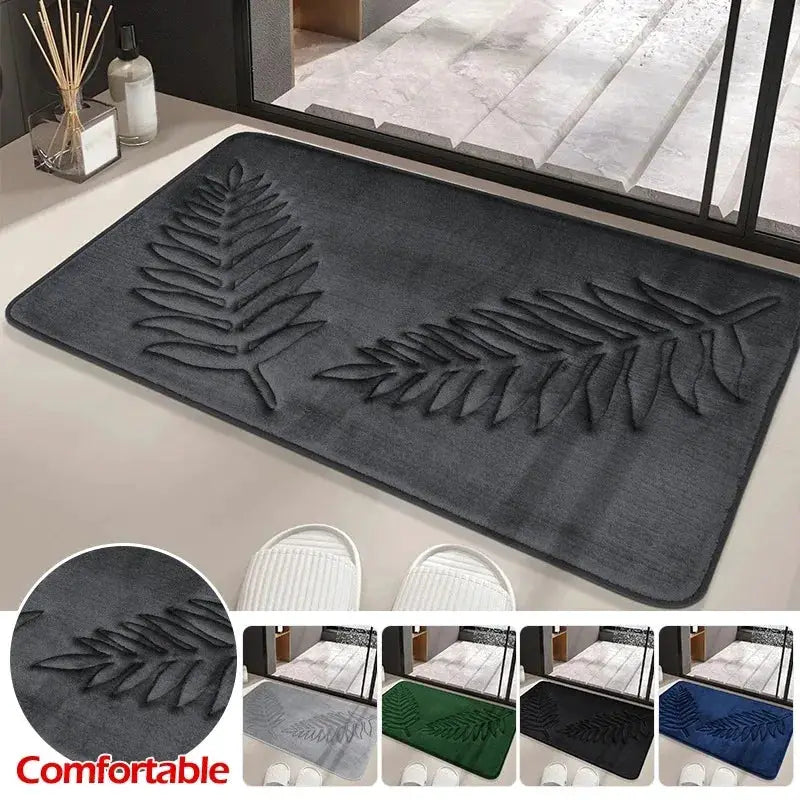 Simples Market 3-piece memory foam leaf bath mat set in charcoal gray for bathroom