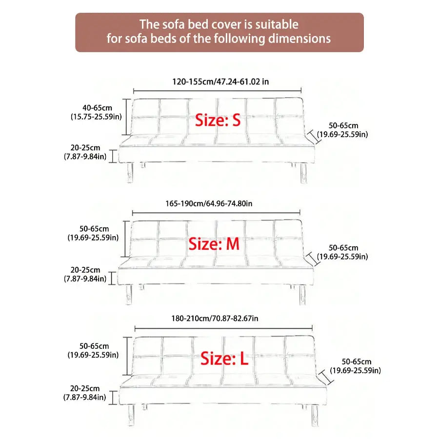 Sofa bed cover by Simples Market, stretch jacquard splash protector, three size options S, M, L.