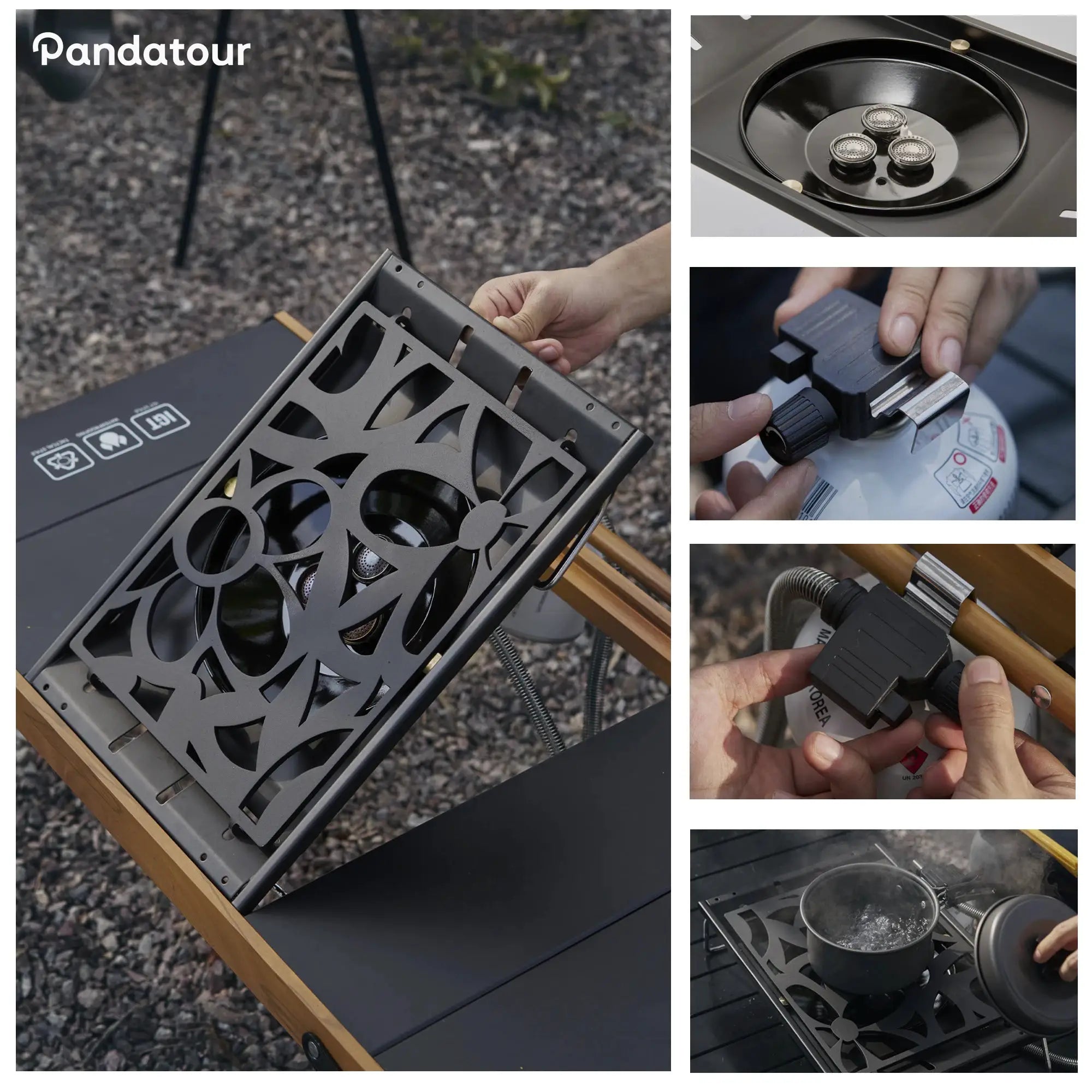Pandatour IGT Camping Stove With Super High Firepower Stainless Steel Tabletop Desktop One Touch Folding Stove