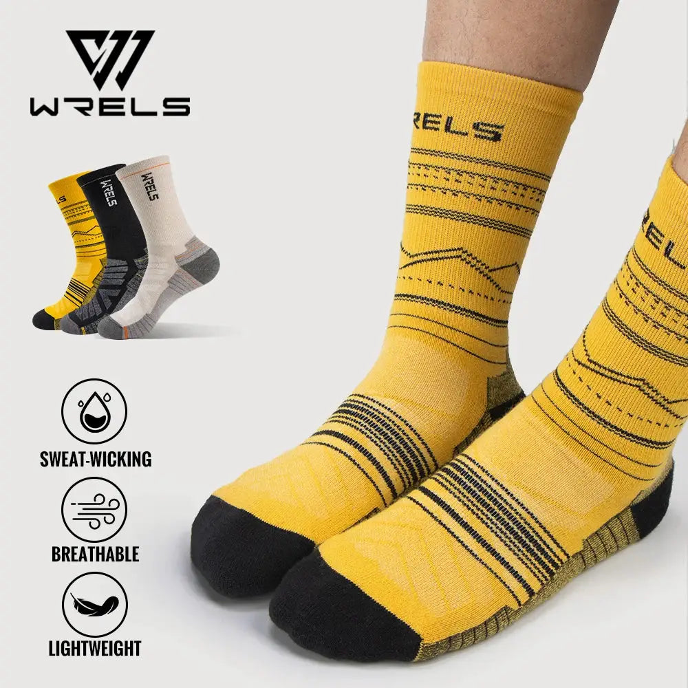 WRELS Merino Wool Hiking Socks for Running and Cycling Mid Calf Breathable Lightweight with Shock Absorption