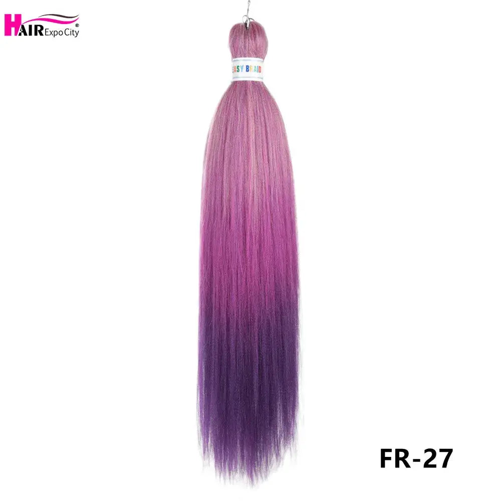 Easy Braids 26-inch synthetic jumbo braids hair extensions in pink-to-purple ombre; pre-stretched