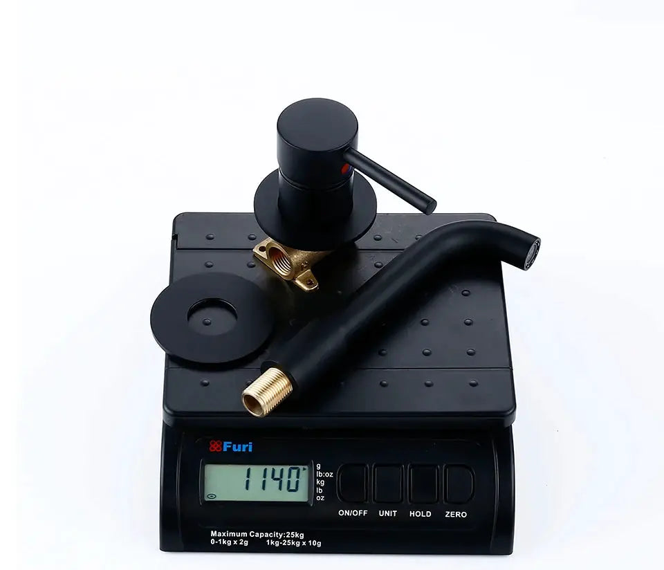 Simples Market matte black basin faucet set with brass fittings, wall-mounted, single-handle