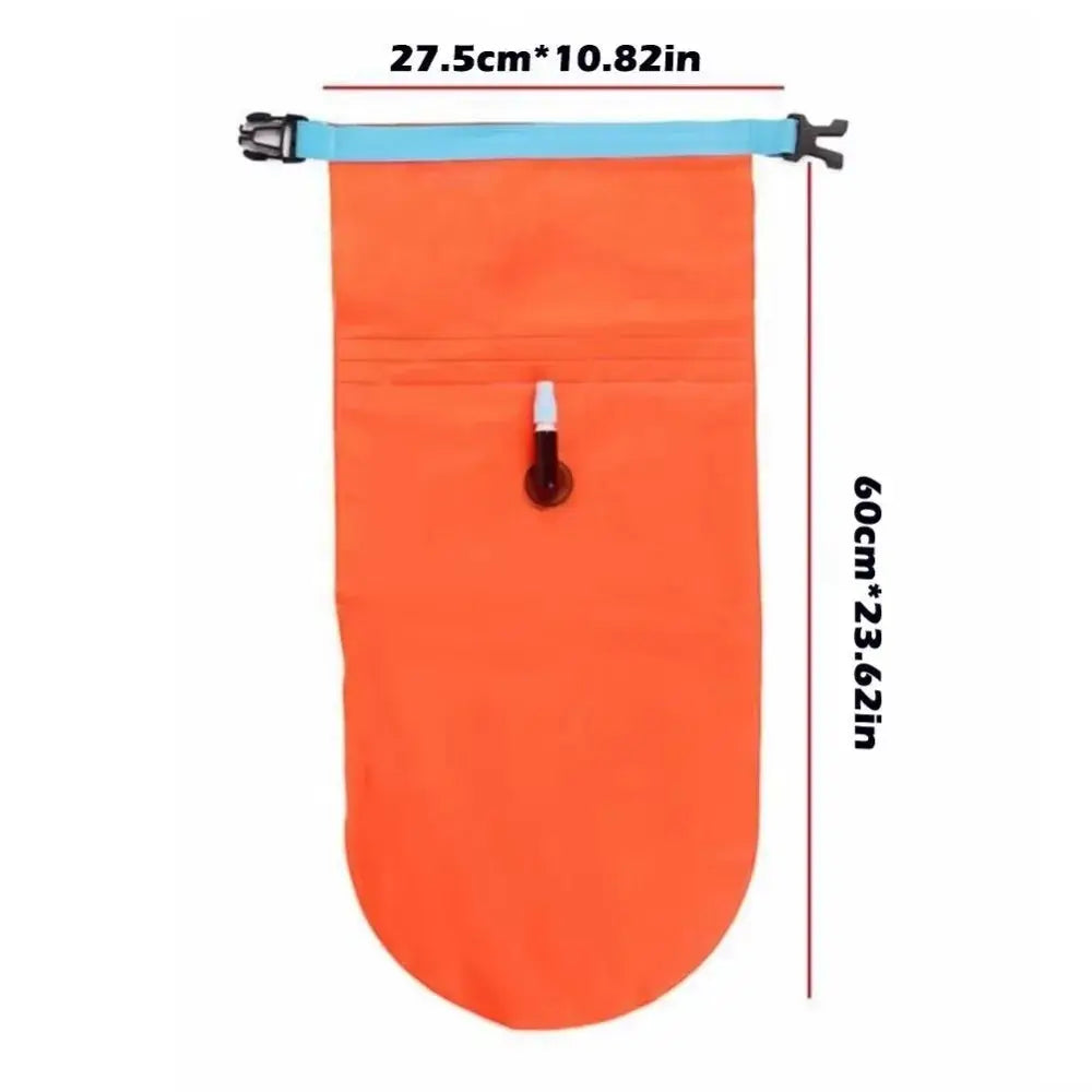 Inflatable Open Water Swimming Buoy Tow Float Dry Bag With Double Air Chambers And Adjustable Waist Belt