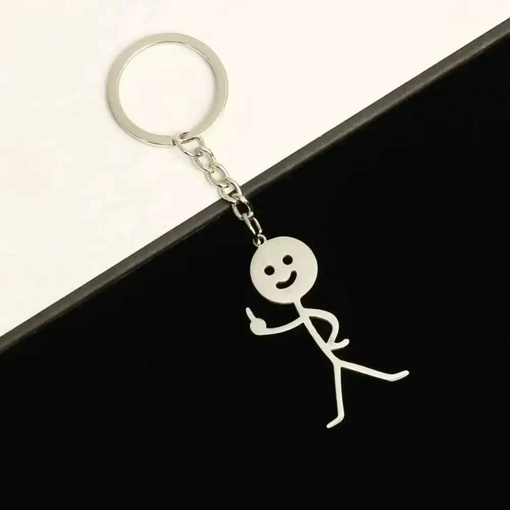 Stainless Steel Stickman Keychain With Matching Heart Pendant For Keys Purses Bags Backpacks