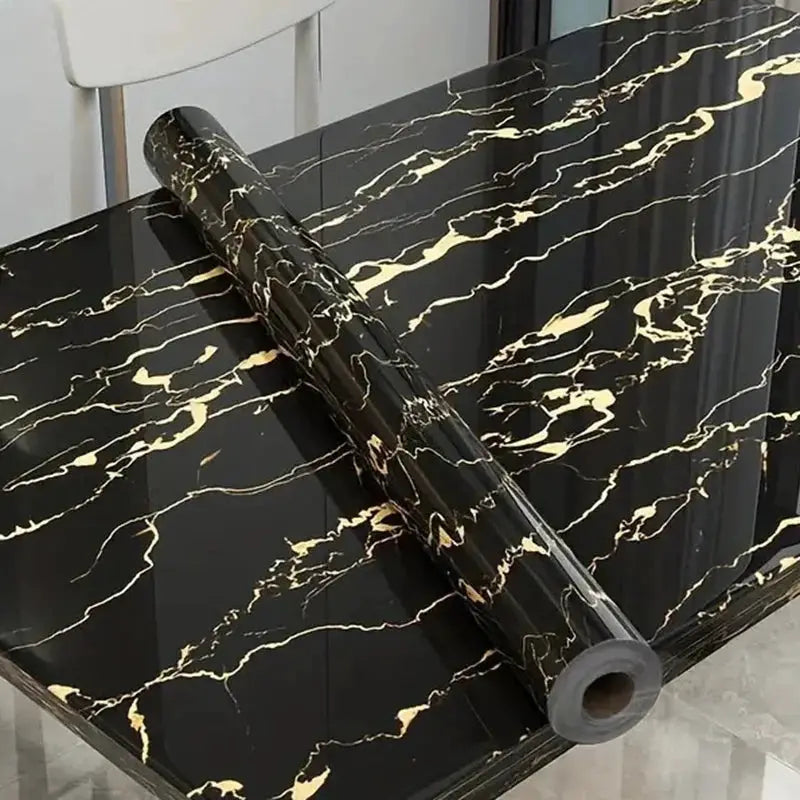 Simples Market self-adhesive kitchen wallpaper roll in black marble with gold veining, 40 cm wide, PVC waterproof