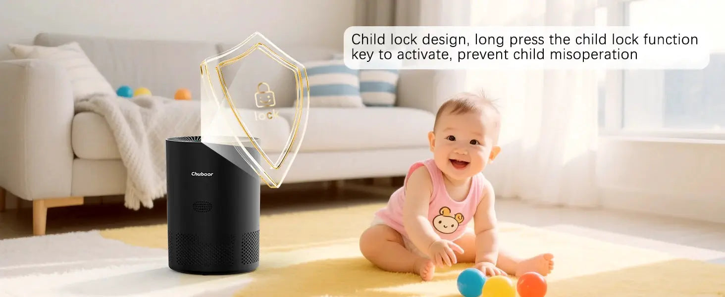 Chuboor black air purifier for home with H13 True HEPA, 185 m3/h CADR, Tuya app, suitable for 30-40 m2 rooms