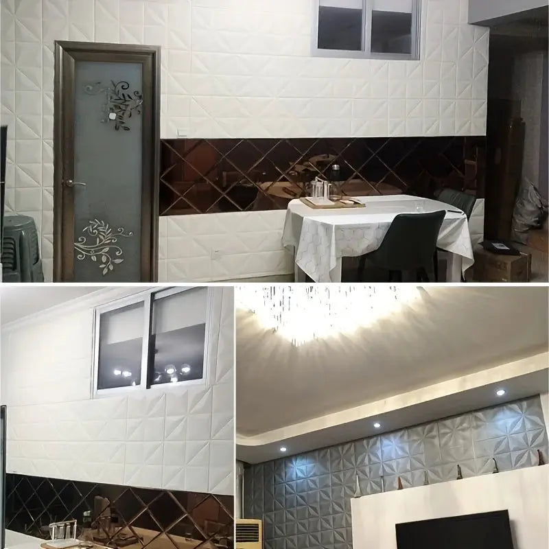 Simples Market 3D room decor self-adhesive wall stickers: white quilted foam with brown tile accent, 35x35cm