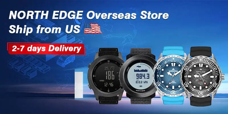 North Edge Apache-D men's digital dive watches, 4 watches with black/blue bands, 100M waterproof, barometer and compass
