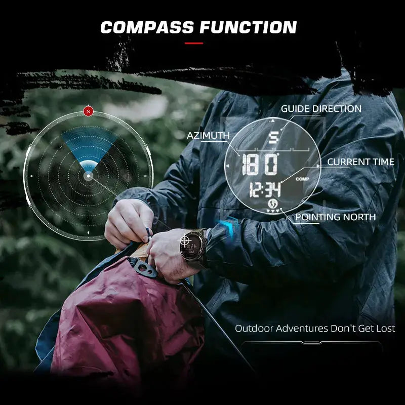 North Edge Alps men's digital carbon fiber watch with compass, 50m water resistant.