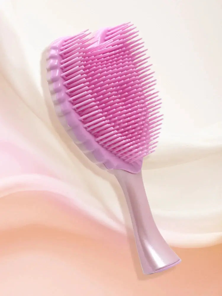 Mini pink angel detangling hairbrush with anti-static bristles and curved lavender handle