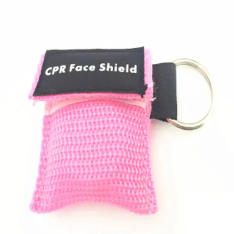 Simples Market CPR Face Shield keychain in pink mesh pouch with ring