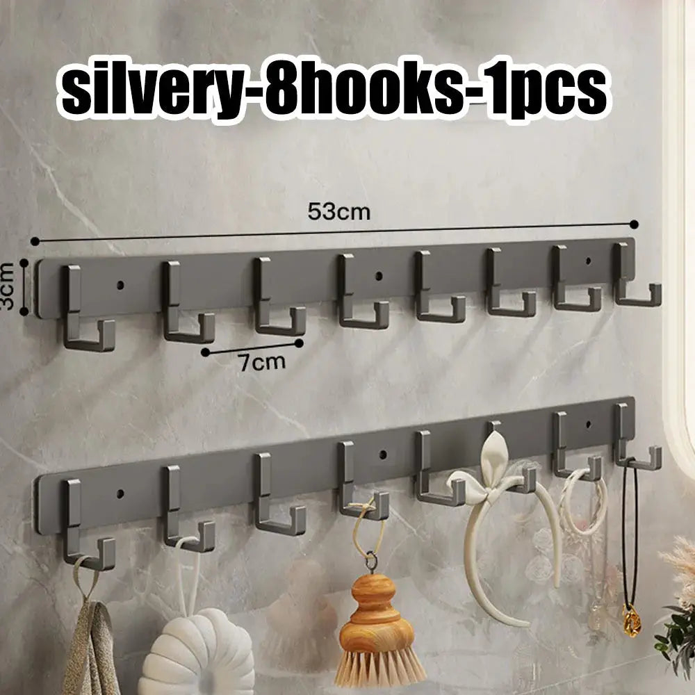 Simples Market aluminum wall hook rails with 16 silver hooks for kitchen utensils and towels