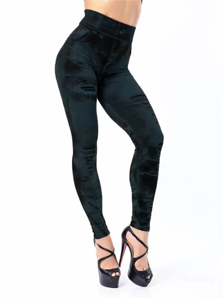 VivaFlex Women Imitation Jeans Stretch Leggings High Waist Slim Push Up Fit All Day Comfort