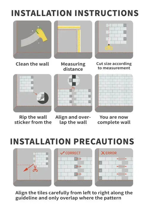 Simples Market gold mosaic self-adhesive wall tile kit with step-by-step installation guide infographic