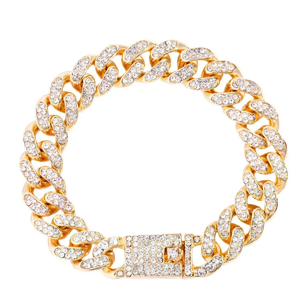 Hip Hop Cuban Link Bracelet for Men and Women Iced Out Rhinestone Gold Silver Color Miami Chain Unisex Jewelry Gift