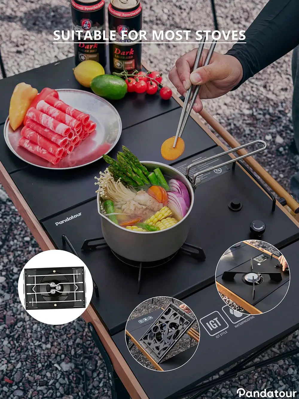 Pandatour IGT Camping Stove With Super High Firepower Stainless Steel Tabletop Desktop One Touch Folding Stove