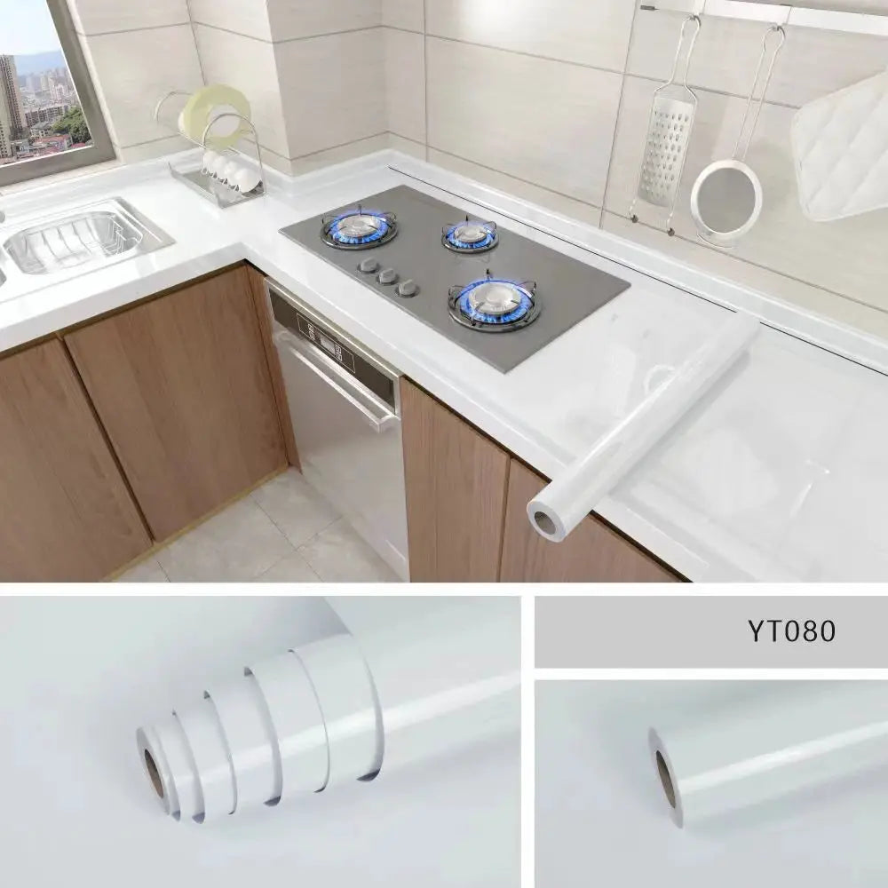 40cm kitchen self-adhesive wallpaper roll for cabinets and countertops; PVC waterproof and oil-proof