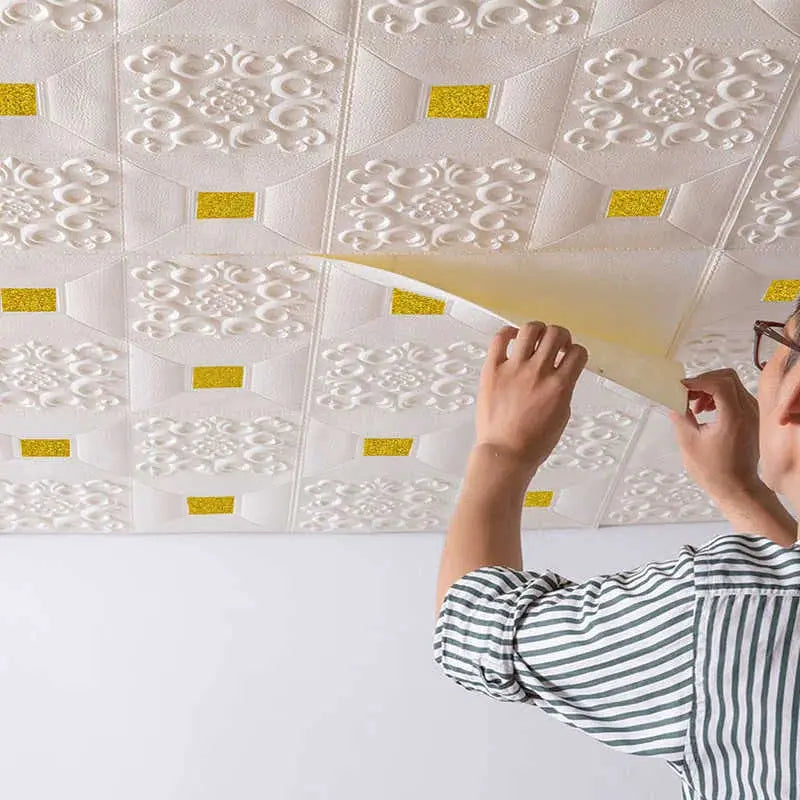 10 Pieces 70x70 CM 3D Brick Foam Wall Panels Waterproof Self Adhesive Ceiling Wallpaper Decoration