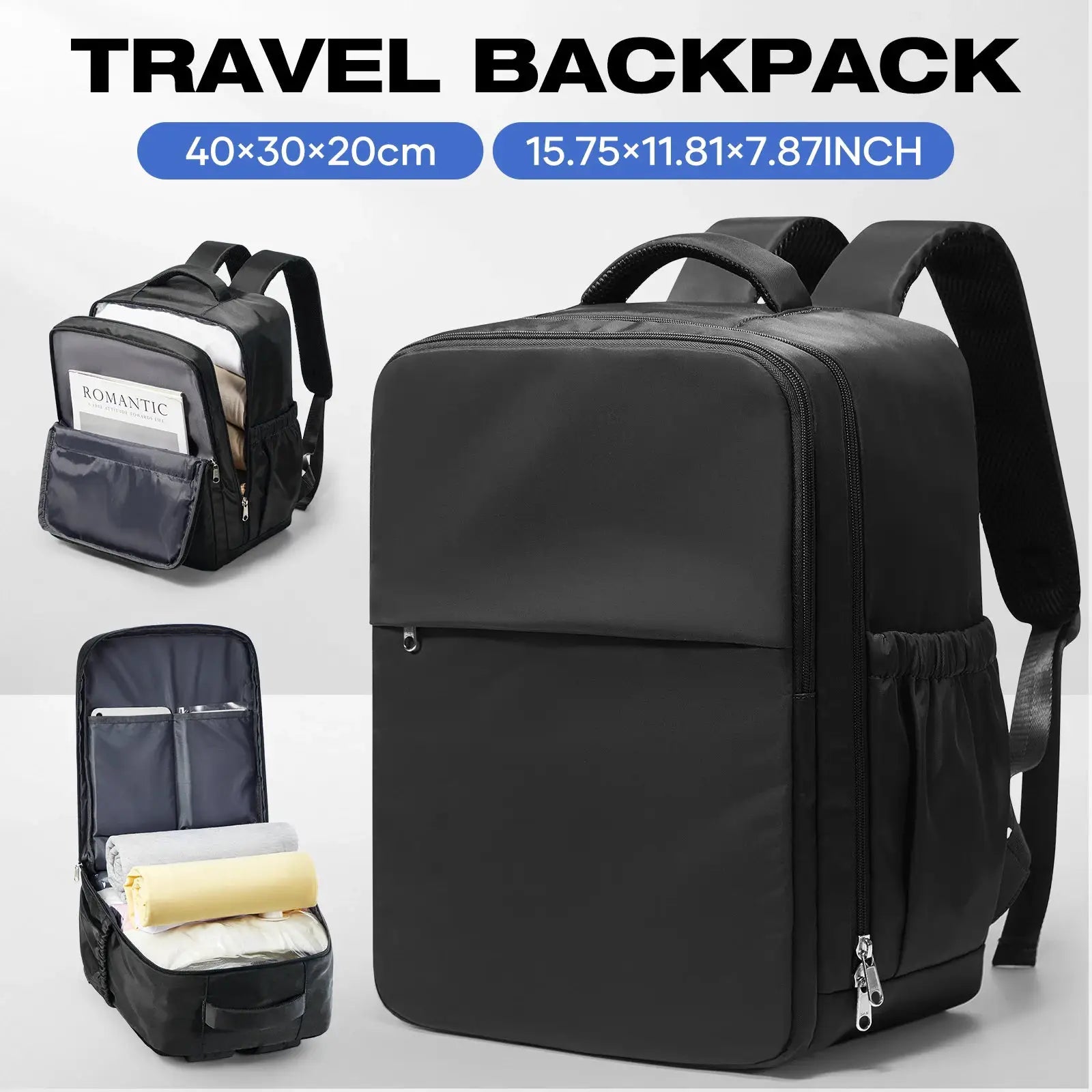 Simples Market cabin travel backpack, black carry-on 40x30x20 cm fits 15.6 inch laptop