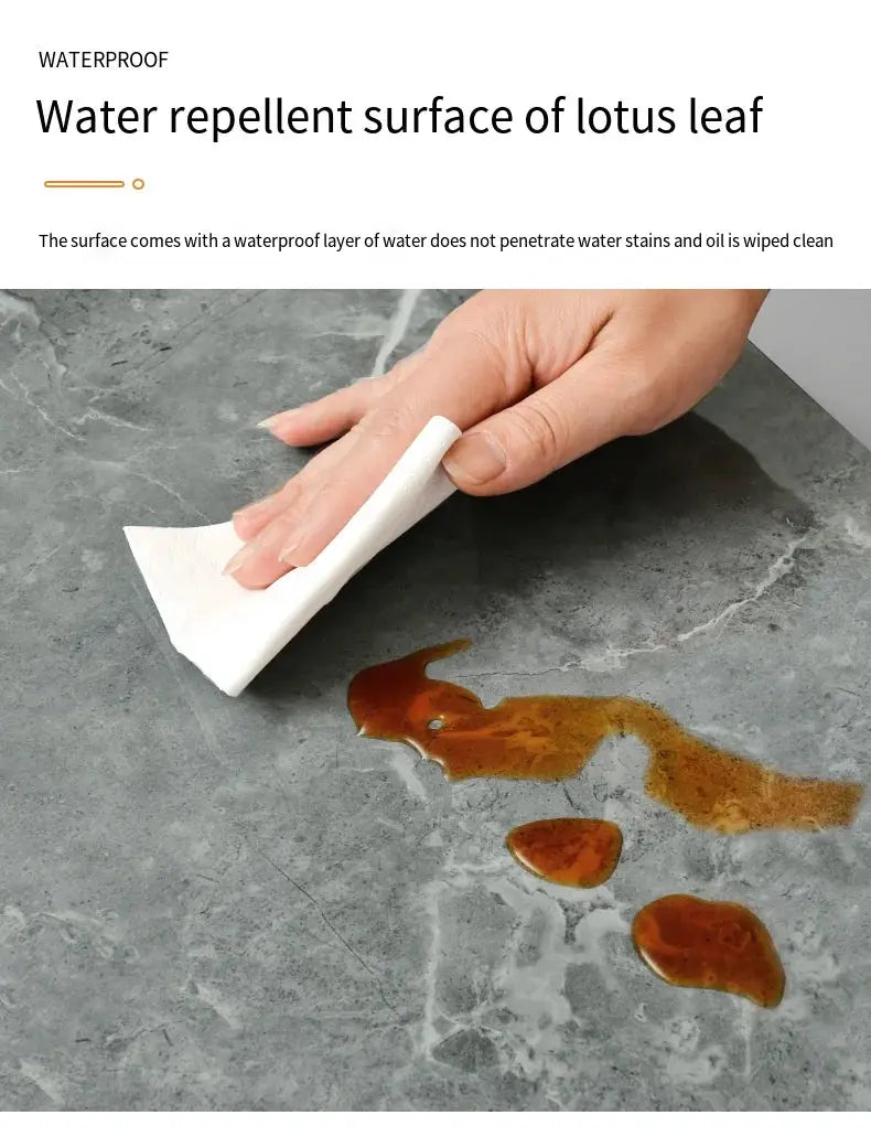Imitation tile 3D wall sticker on gray marble surface; self-adhesive, waterproof bathroom/kitchen decor