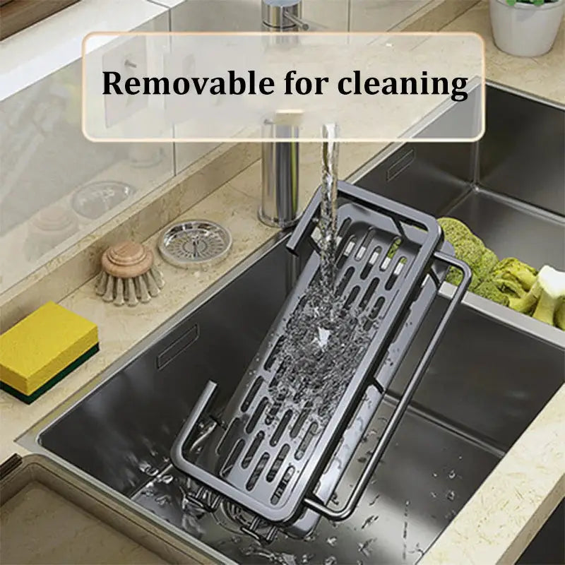 Simples Market multifunctional wall-mounted drain rack for kitchen sink, grey metal, removable for cleaning