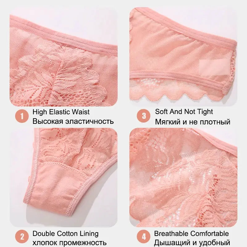 LaceBloom Women Sexy Lace Thongs Floral Solid Color G String Panties Breathable Comfort