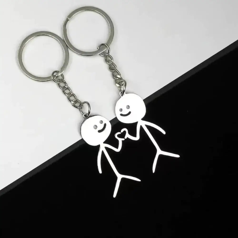 Stainless Steel Stickman Keychain With Matching Heart Pendant For Keys Purses Bags Backpacks