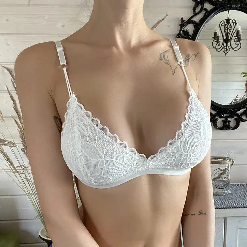 Lace bralette, white, wire-free unpadded, Simples Market