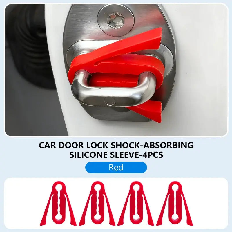 Car door lock silicone sleeve set, red, shock-absorbing, 4pcs