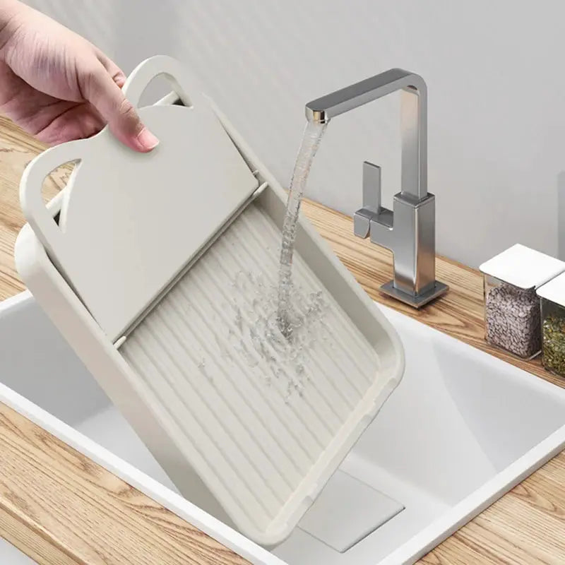 Simples Market multipurpose cat-ear plastic utensil holder for spatulas and pot lids, cream countertop rack.