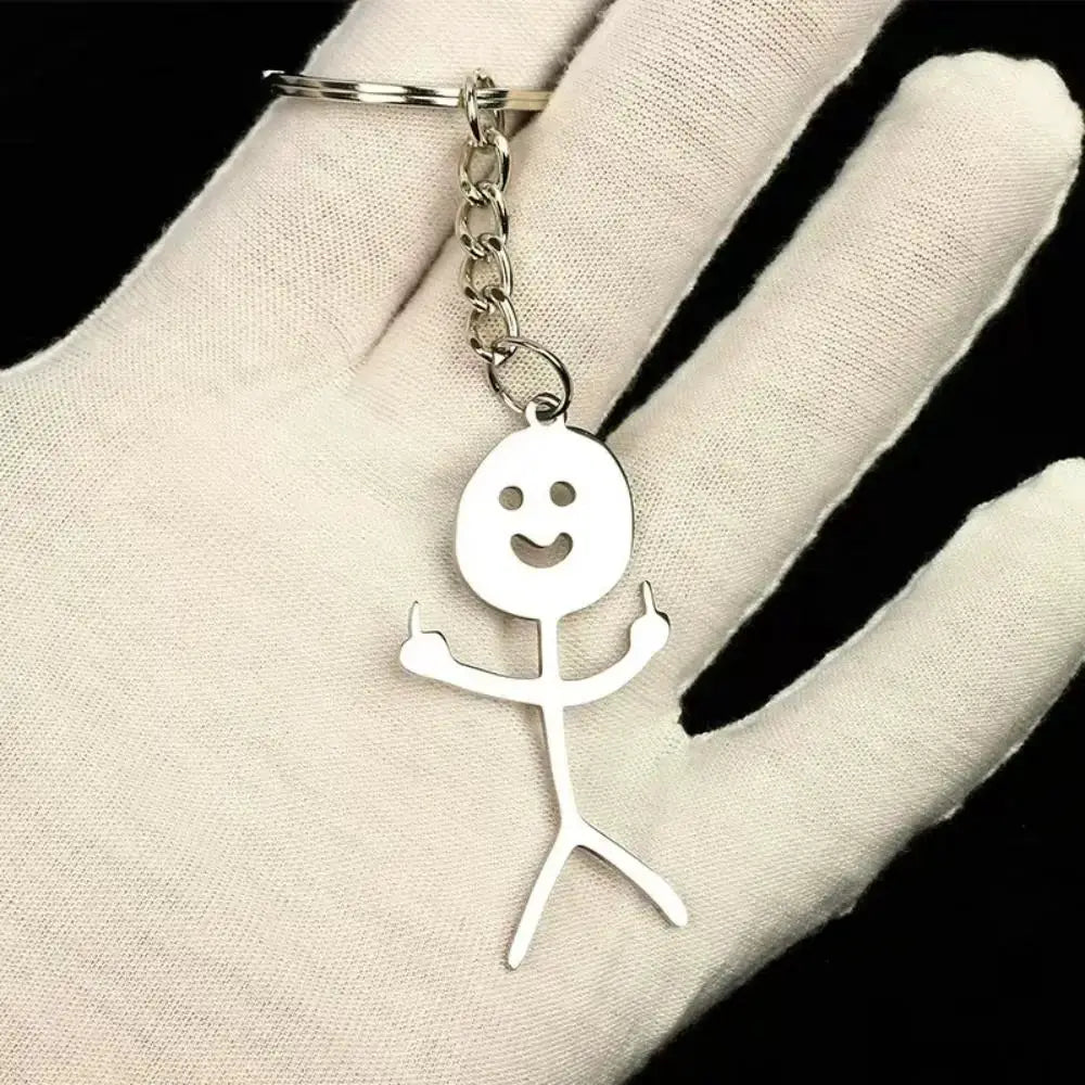 Stainless Steel Stickman Keychain With Matching Heart Pendant For Keys Purses Bags Backpacks