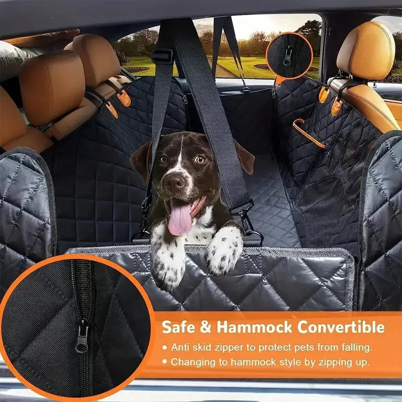 Simples Market universal car pet seat cover hammock, black quilted 100% waterproof rear-seat protector with mesh window and side zipper