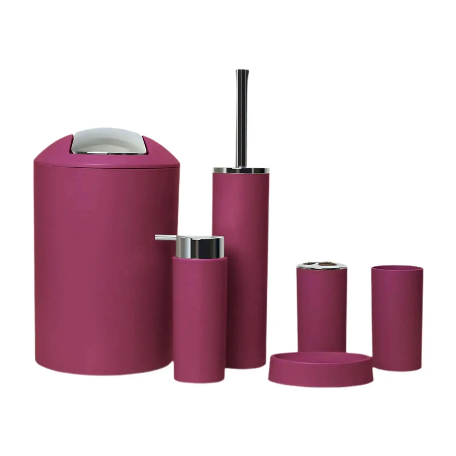 Simples Market 6pc magenta bath accessories set with trash can, lotion dispenser, toothbrush holder, toilet brush holder