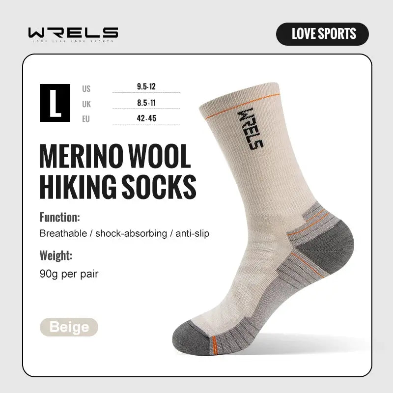 WRELS Merino Wool Hiking Socks for Running and Cycling Mid Calf Breathable Lightweight with Shock Absorption