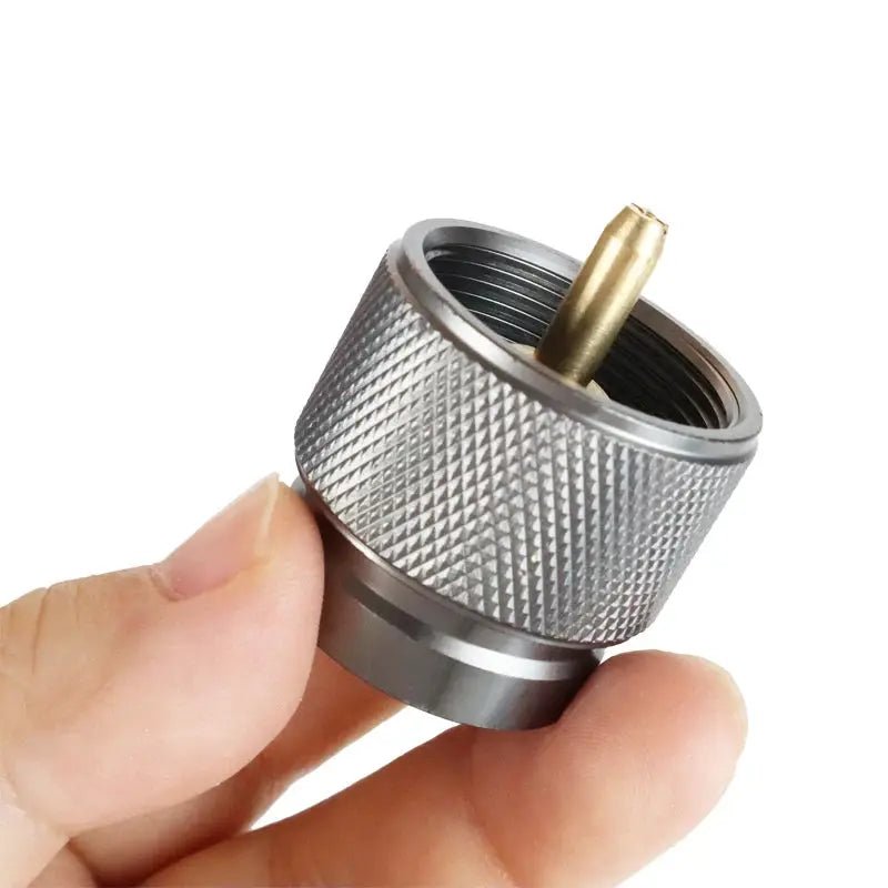 Simples Market camping gas refill adapter; knurled metal connector with brass nozzle