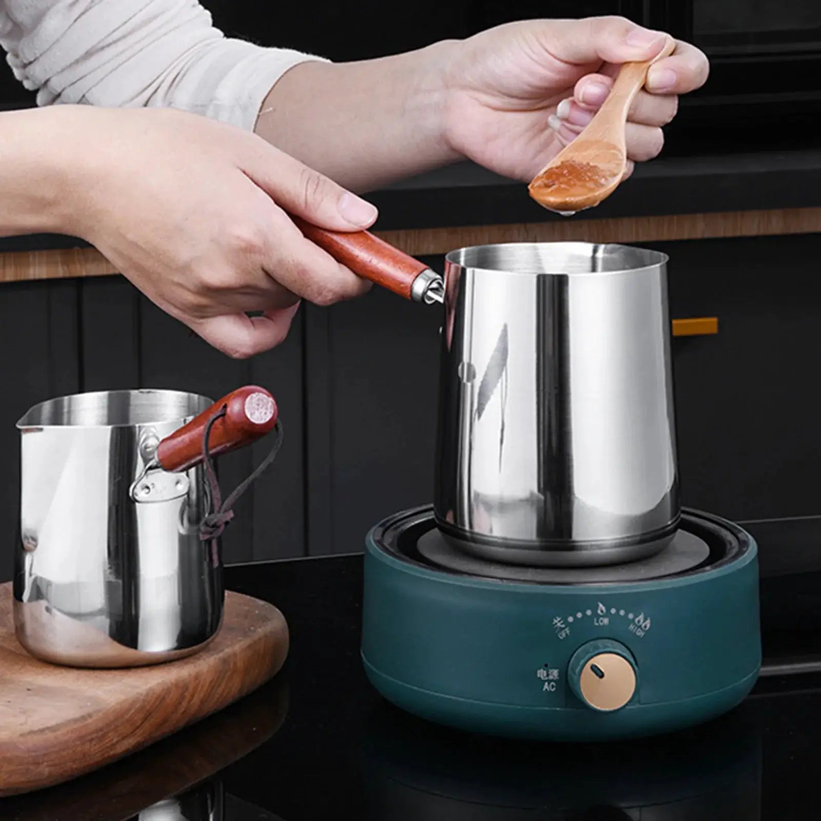 Stainless Steel Turkish Coffee Pot With Long Handle For Easy Pouring And Versatile Heating Milk Warmer