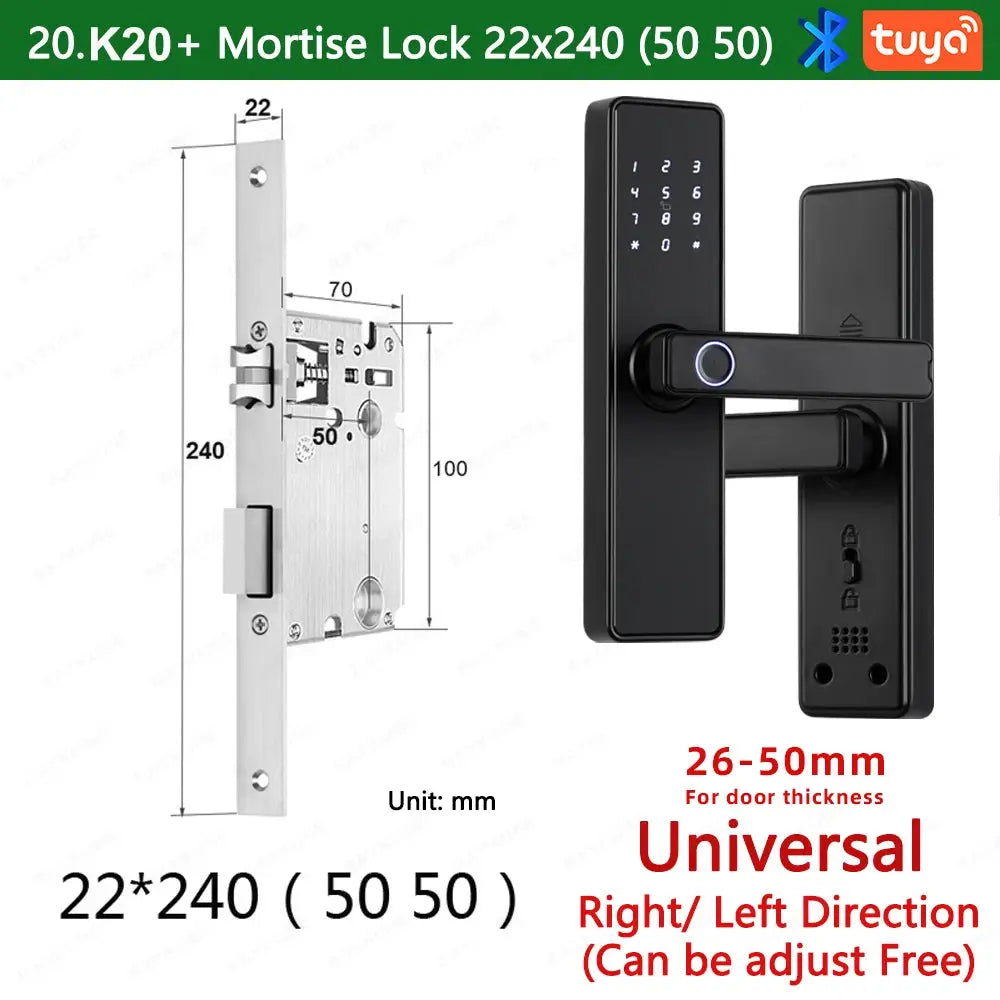 RayKube K20 biometric smart door lock with Tuya app, fingerprint, keypad, IC card and password unlock