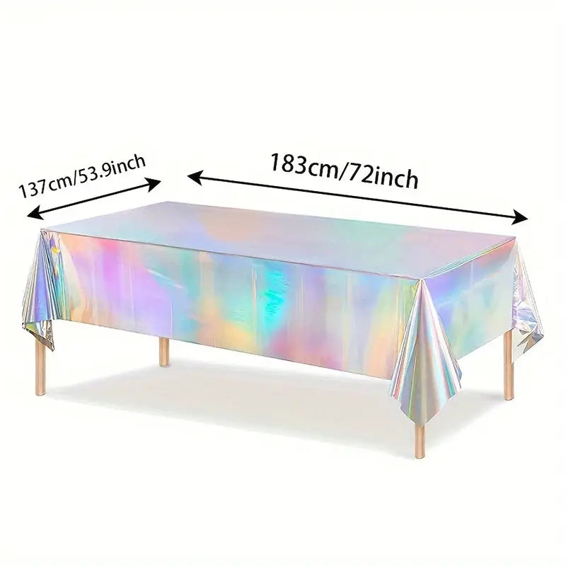 1pc Laser Rainbow Theme Party Tablecloth Disposable Decoration Supplies For Weddings Birthdays Festivals Gift