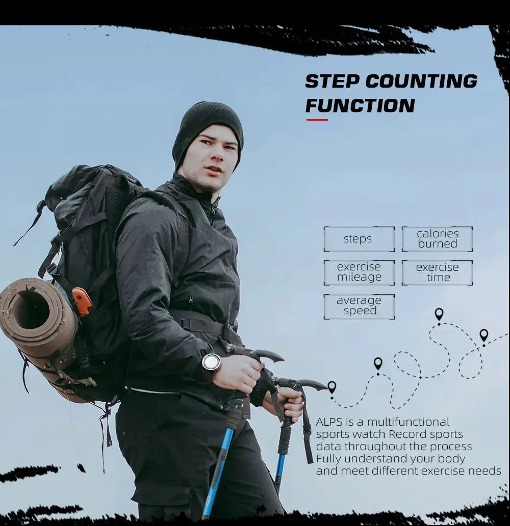 North Edge Alps digital carbon fiber outdoor sports watch with black strap on a hiker's wrist