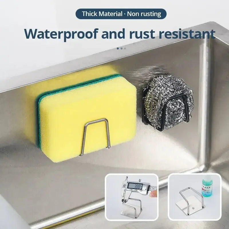 Kitchen sink shelf set by Simples Market, 304 stainless steel with sponge holder and adhesive rack (two-piece)