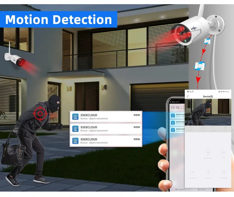 Hiseeu wireless IP camera in white with motion detection for outdoor security