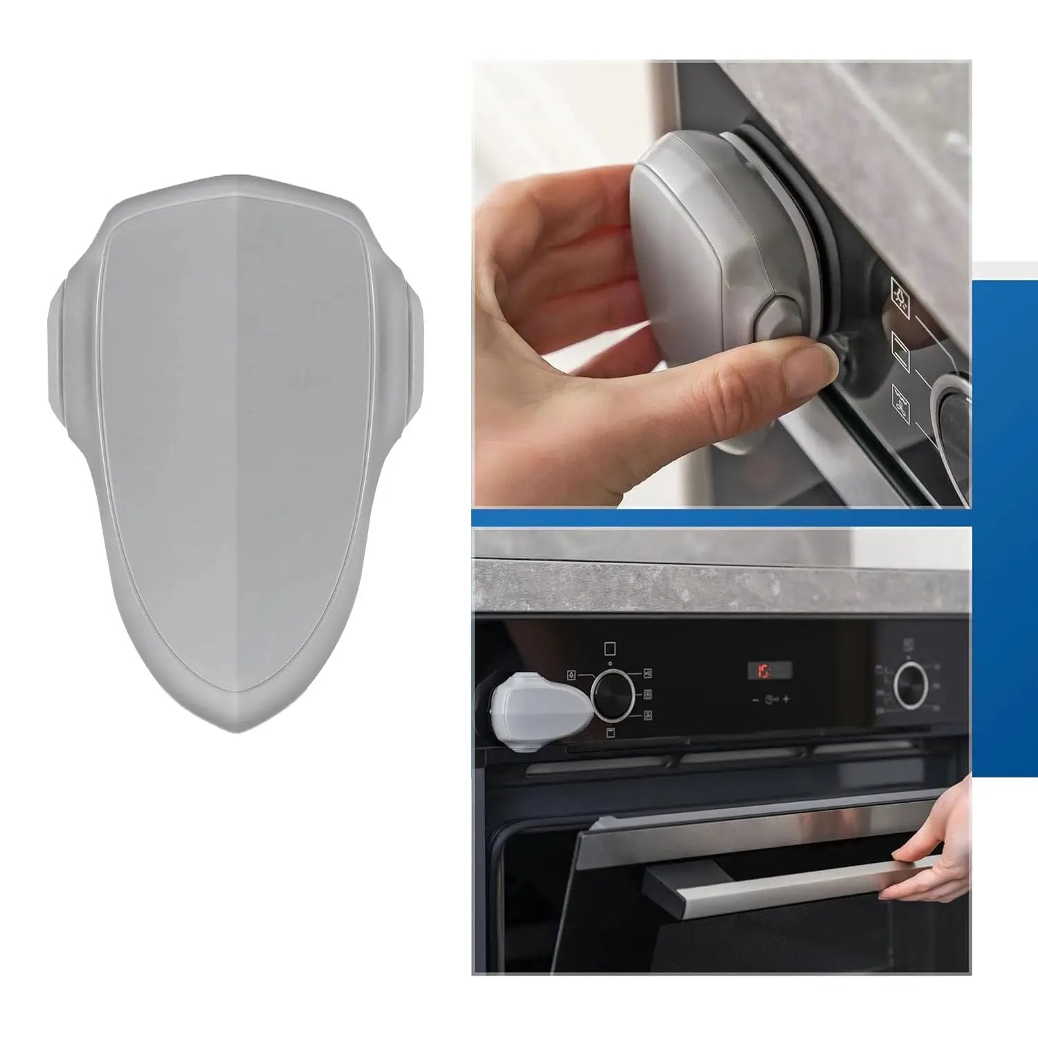 Simples Market baby oven door lock, grey plastic kitchen child safety lock for cabinets and drawers.